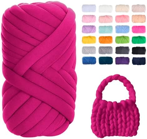 JeogYong Chunky Yarn for Hand Knitting, 1.1lb/20 Yards Arm Knitting Bulky Giant Tubular Yarn for Bags, Baskets, Pillows, Pet Nests, DIY Crafts (Rose Red)