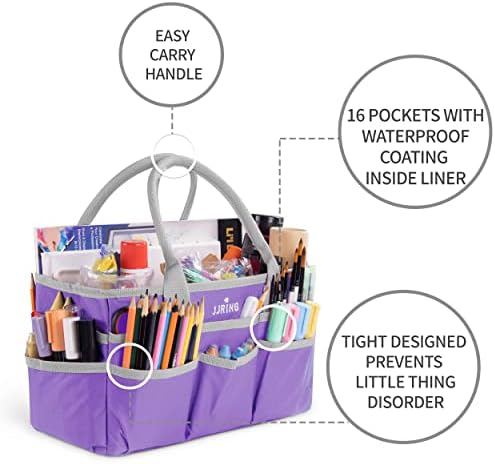JJRING 600D Nylon Craft & Art Organizer Tote Bag With Pockets, Purple