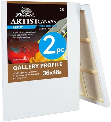 PHOENIX 36x48 Inch 2 Pack Gallery Canvas - 1.5 in Thick Extra Large Canvases for Painting - Deep Edge 100% Cotton 11 Oz. Gesso Primed White Blank Professional Canvas Oil & Acrylic Paints