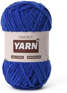 Plush Chenille Chunky Crochet Yarn - Baby Yarn for Crocheting Soft - Velvet Yarns Knitting for Blankets Crafts - Fluffy Amigurumi Yarns 50g / 65.6yd (Sapphire Blue)
