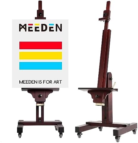 MEEDEN Extra Large Painting Easel: Holds Canvas Up to 71" for Art Studio | Professional Solid Beechwood Large Easel, Tilts Flat Easily Wooden Floor Easel for Adult Artist Beginners, Deep Walnut