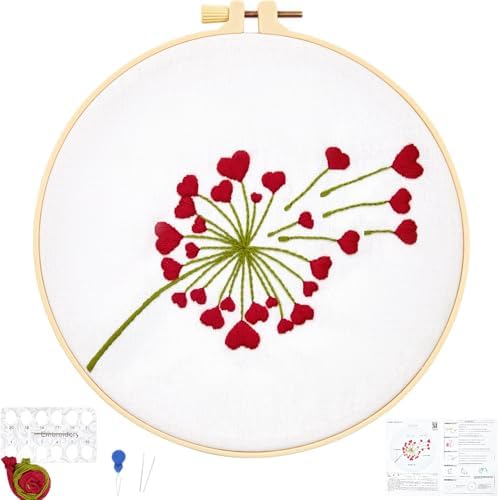 Lover Valentine's Embroidery Kits for Beginners Adults, Heart Shaped Hand Embroidery Kits, Cross Stitch Kits for Adult Anniversary Valentine's Gifts, Entire Set of Embroidery Supplies & Video Tutorial