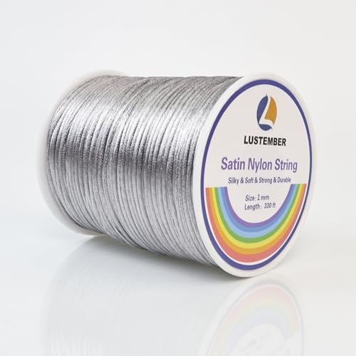 LUSTEMBER 330 Feet Satin Nylon String, 1 mm Silky Smooth Durable Nylon Cord for Jewelry Making, Bracelets, Beading, Necklaces, Macrame, Kumihimo, Rattail, and Chinese Knot Craft