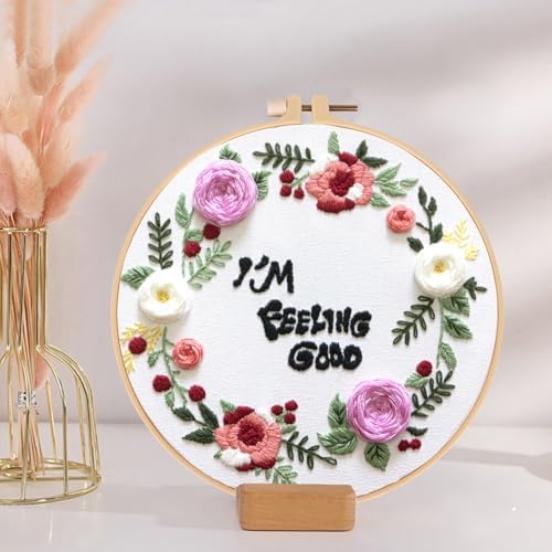 Topapfo Funny Embroidery Kit for Beginners Adults, Feeling Good Embroidery Patterns with Hoops Thread Needles Tutorials
