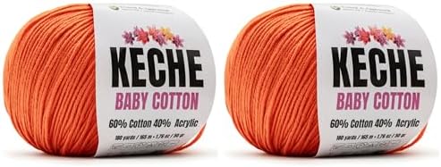 Keche Baby Cotton, 60% Cotton 40% Acrylic Yarn, Soft Cotton Yarn for Crochet and Knitting, Amigurumi Yarn 4 Skeins/Balls [1.76 Oz (50g) / 180 Yrds (165m)] x 2 Orange