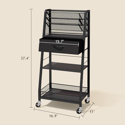 Homsorout 3 Tier Rolling Cart - Metal Utility Cart with Storage Drawer and Wheels, Versatile Art & Craft Organizer for Home, Office, or Studio - Ideal for Storing Brushes, Paints, and Supplies（Black）