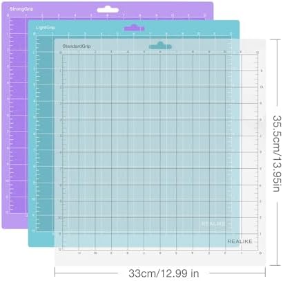 REALIKE 12x12 Cutting Mat Compatible with Cricut Maker 3/Maker 4/Maker/Explore 3/4/Air 2/Air/One(3 Mats), Gridded Adhesive Non-Slip Cut Mat for Crafts, Quilting, Sewing and All Arts (Variety)