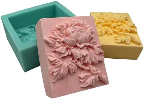 3D Peony Soap Mold Rectangle Delicate Flower Silicone Soap Molds for Soap Bar Making Lotion Bar Scented Candle Aromatherapy Plaster Mould Cake Decoration Fondant Ice Cube Moulds