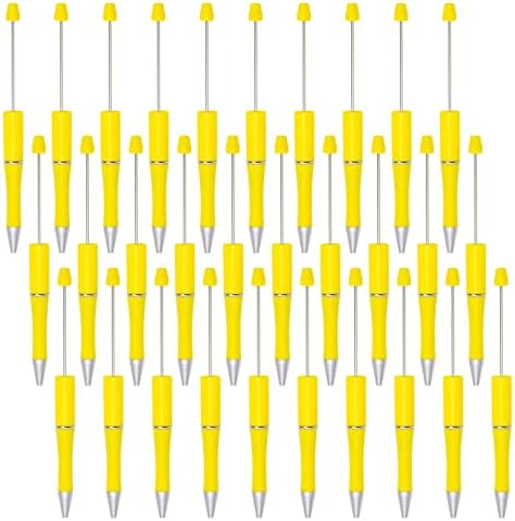 30Pcs Yellow Beadable Pens Beaded Ballpoint Pens Bulk for DIY Writing