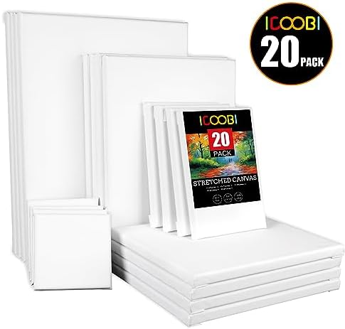 20 Pack Stretched Canvases-4Packs of 4x4,5x7,8x10,9x12,11x14