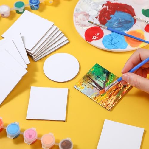 Saysurey 24 Pack Mini Magnetic Canvas Panel Canvas Boards for Painting Magnetic Boards for Fridge Multi Shape Round Square Rectangle for Fridge Locker Art Paints Crafts DIY