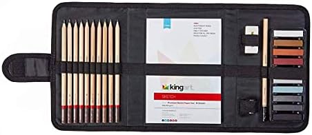 KINGART DRAWING & SKETCHING 25 pc. TRAVEL SET, Graphite, and Charcoal Pencils & Pastels plus Supplies, Art Drawing Kit for Adults, Teens, Beginner to Pro, Ideal for Shading, Blending, 25 pc.