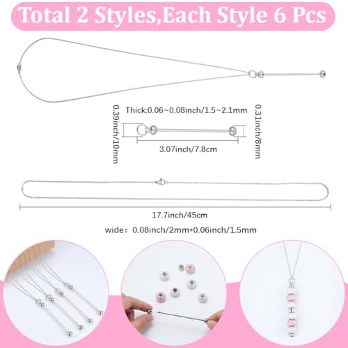 SUNNYCLUE 1 Box 6 Pack Silver Beadable Bar Necklace Cable Chain 45cm Long Stainless Steel Beadable Blanks Bar Pendants with 6Pcs Cable Chains for DIY Necklace Crafts Jewelry Making Beading Supplies
