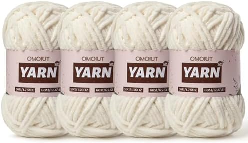 4 Packs Plush Chenille Chunky Crochet Yarn - Baby Yarn for Crocheting Soft - Velvet Yarns Knitting for Blankets Crafts - Fluffy Amigurumi Yarns 200g/262.5yds (4 White)