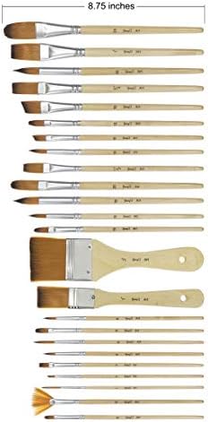 24 Pcs Artist Paint Brush Set with Free Carry Pouch for Watercolor, Acrylic, Oil and All Media, Suitable for Canvas, Paper, Ceramic, Golden Nylon Hair, Wood Handles JQ-B24