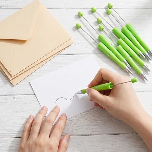 30Pcs Bright Green Beadable Pens Beaded Ballpoint Pens Bulk for DIY Writing