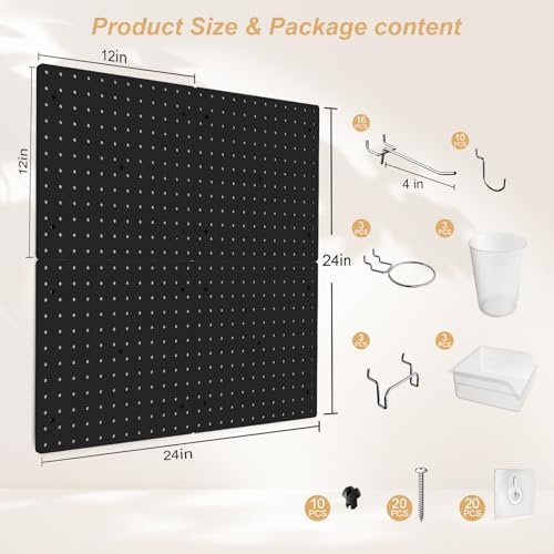 FZK Modular Plastic Peg Board Wall Organizer Kit, 12x12, Black