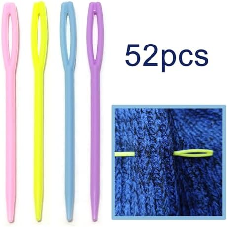 52Pcs 2.7 "Large Eye Plastic Sewing Needles,Learning Needles,Yarn Needles Darning Needle Tapestry Needles,Safety Plastic Lacing Needles for DIY Sewing Handmade Crafts,4 Colors