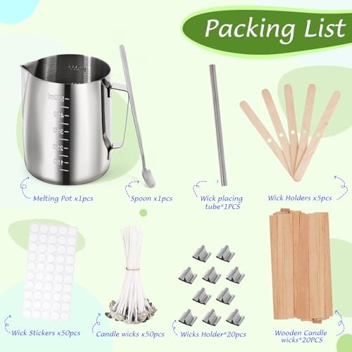 Blingfun Candle Making Pouring Pot, Stainless Steel Wax Melting Pot with Candle Wicks, Wick Stickers & Holder for Scented Candle Making and Wax Crafts