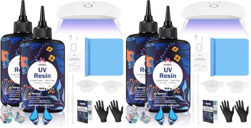 KISREL UV Resin with Light - 200g Upgraded Hard Type Crystal Clear Ultraviolet Curing UV Resin Kit, 8 Lamp Beads UV Light, Resin Kit with Light for Craft Jewelry Making (Pack of 2)