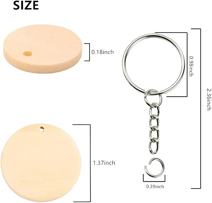 30Pcs Natural Wood Slices, 1.5 inch Unfinished Wood Sign, Unfinished Predrilled Log Discs Wooden Circles with 30 pcs Key Rings for DIY Crafts Christmas Decorations Ornaments