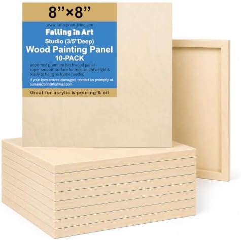 Falling in Art 10 Pack 8x8 Unfinished Birch Wood Panels Kit for Painting