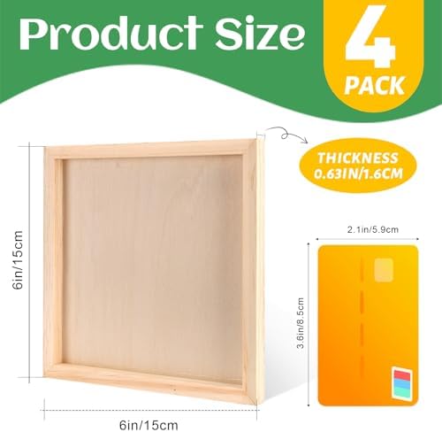 ESRICH 6x6 Inch Wood Panels, 4 Pack Square Craft Wood Canvas Boards, Blank Unfinished Wooden Art Board for DIY Art Creations Such as Painting, Acrylic Pouring, Resin, Burning, Collage, etc.
