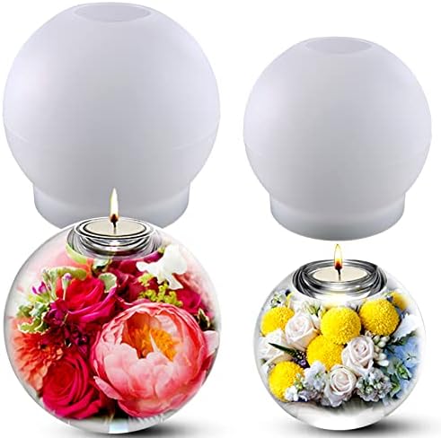 Tealight Candle Holder Resin Mold, 2 Pack Sphere Candlestick Mold