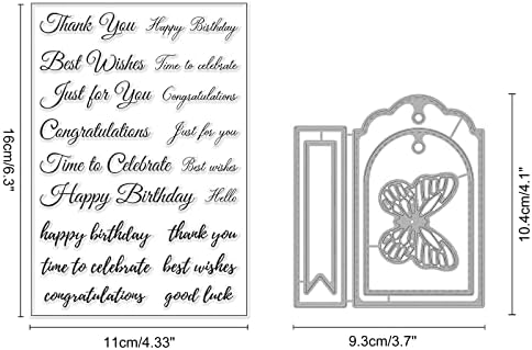 INFUNLY Word Label Tag Clear Stamp and Die Cut for Card Making Word Cutting Die Butterfly Die Cut Happy Birthday Word Clear Stamps for DIY Craft Scrapbooking Blessing Easter Greeting Card Decor