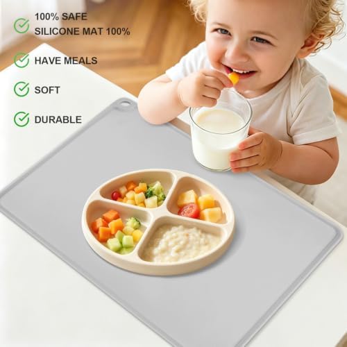Gray Baking Mat -Food Grade Standard Silicone Mat for Kids Dinner Placemat Reusable Kitchen Countertop Mats Dough Pad with Raised Edges Heat Resistant Mat for Air Fryer (1Pack 23.6'' x 15.7'')