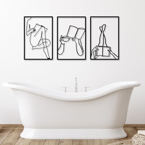 CHENGU 3 Pieces Metal Minimalist Abstract Woman Wall Art Line Drawing Wall Art Decor Single Line Female Home Hanging for Kitchen Bathroom Living Room