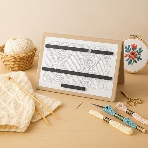 Flutesan 1 Pcs Knitting Pattern Holder, Fold up Cross Stitch Knitting Chart Keeper with Replacement Magnets, Magnetic Cross Stitch Accessories (Folded Size 6.1 x 9 Inch,Beige)