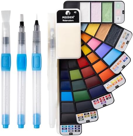 MEEDEN Travel Watercolor Paint Set: 42 Colors Water Color Paint Palette