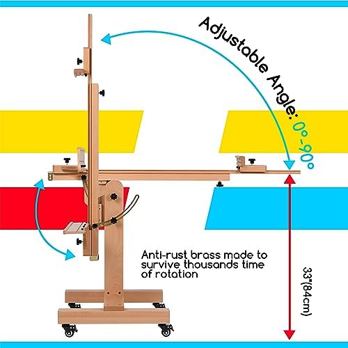 MEEDEN Extra Large Painting Easel: Holds Canvas Up to 71" for Art Studio | Solid Beech Wood Heavy Duty Artist Easel for Adults Beginner Painters, Professional Painting Easel with Tilts Flat, Natural