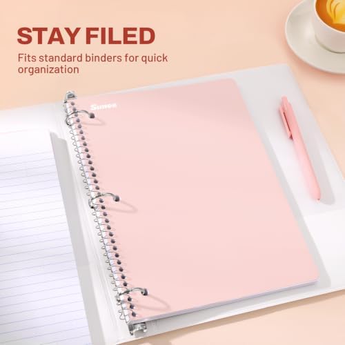 SUNEE Spiral Notebooks, 1-Subject, 5 Pack, College Ruled Paper, 8" x 10-1/2", 70 Sheets per Notebook,3-Hole Punched Paper, Pink,Purple, Blue, Green, Yellow Spiral Lined Notebooks for School,Work