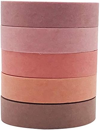 EnYan Solid Color Washi Tapes Set, 5 Rolls Basic Collection Decoration 10mm Wide Japanese Masking Decorative Tapes for Bullet Journal Planners DIY Crafts Arts Scrapbooking Adhesive