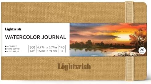 Watercolor Journal - 100% Cotton Cold Press Paper | 20 Sheets 40 Pages | 300GSM (140lb) | PU Leather Cover Watercolor Sketch Books for Artists Painting,Mixed Media 7.0 in x 3.7 in
