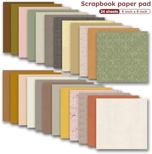 6-inch Wooden Patterned Scrapbook Paper Pad, 24 Sheets Double Sided Retro Aesthetic Origami Paper for Journaling, Collage, DIY Card, Folded Photo Album, Handmade Crafts & Decor Projects