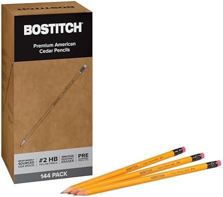 Bostitch Office Premium #2 Pencils, American Cedar Wood, Pre-Sharpened, HB Graphite, 144-Pack