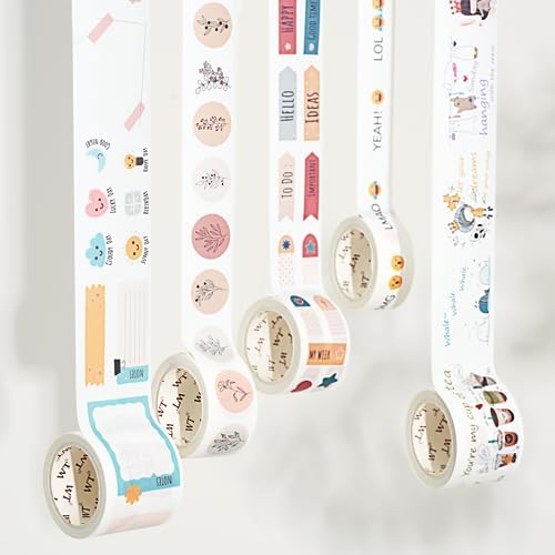 WT Planner’s Washi Tape Sticker Set, 5 Rolls, Original Floral Weekly Decorative Stickers, Cute Pastel Adhesive Tape for Planners, Journals, Bujo, DIY Crafts, Stationery Supplies