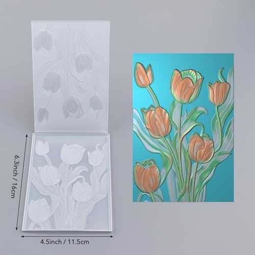 Tulip 3D Embossing Folder for Card Making DIY Scrapbooking Blossom Tulip Flower Clear Plastic Texture Fades Embossing Folder Template for Scrapbooking Paper Crafts Arts Supplies Handmade Crafts