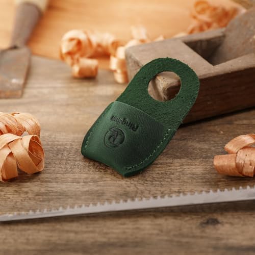 Ringsun Thumb Guard Wood Carving Tools, Leather Finger Protector, Handmade Carpenter Working Carving Kit Accessories Green