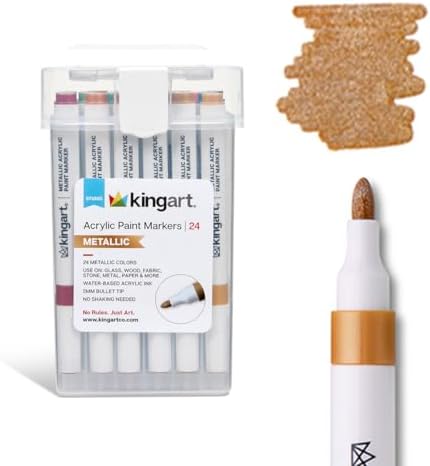 KINGART 409-24M Acrylic Paint Markers with Storage Case, 24-Metallic Colors