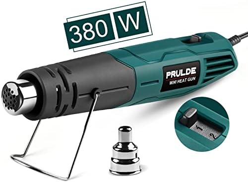 PRULDE Mini Heat Gun for Crafting, 2 Temp Settings 480℉&850℉ Fast Heat Shrink Gun with 6.6Ft UL Cord/Reflector Nozzle, Overheat Protection Hot Air Gun for Shrink Wrap/Tubing, Vinyl Wrap, Resin | Dual Temperature 480°F/850°F – Right Heat for Every Job