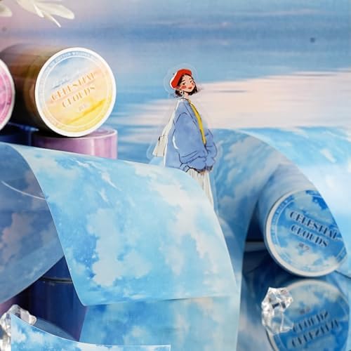 PET Tape Stickers for Journaling Supplies,Dreamy Sky Scrapbook Stickers