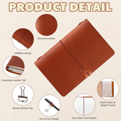 Thenshop Leather Travel Notebook 3 Inserts,Brown,A5 Size