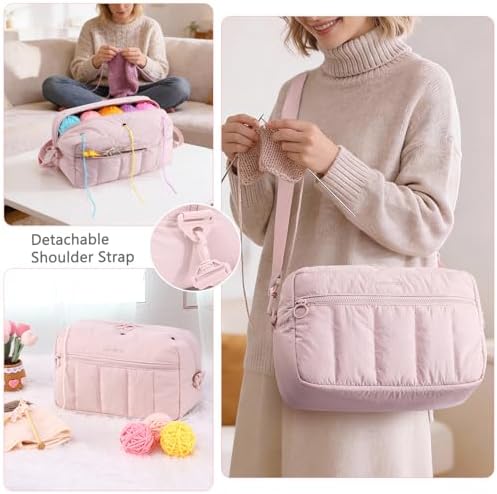 MYBAGZIGN Crochet Bag Organizer for Yarn & Hooks, Large Capacity Yarn Storage Bag with Yarn Holder Holes, Portable Crochet & Knitting Bag for Crocheting on the Go, Craft Travel Bag Gifts for Women