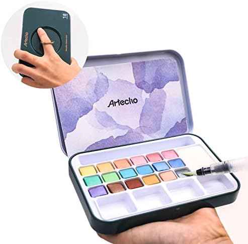 Artecho 18 Metallic Colors Watercolor Paint Set, Portable Travel Tin Box