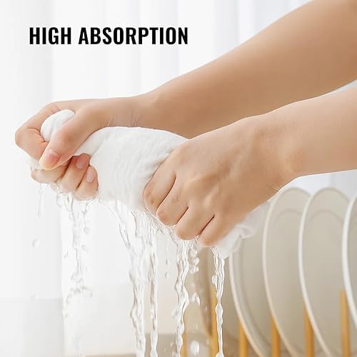 Dish Cloths Cotton| Kitchen Wash Cloth | Shop Towels Absorbent and Lint Free Flour Sack| Dishcloths for Kitchen Washing Dishes| Thick Absorbent Quick Dry Dish Rags | 4 Pack 13"x13" White
