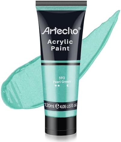 Artecho Pearl Green Acrylic Paint 120ml /4.05oz /4.05oz Tube | Semi Glossy Finish, High Pigment Rich Color Craft Paint for Canvas, Rocks, Wood, Fabric, Ceramic, Non-Toxic